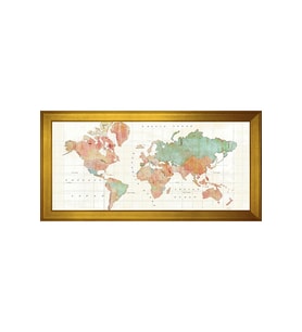 Harita Temalı Kanvas Tablo 80 x 110 cm Gold Çerçeve
