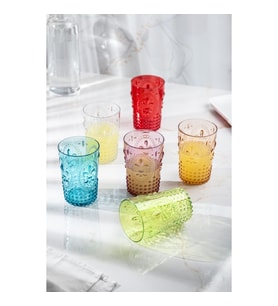 Akrilik Renkli 6lı Kısa Bardak & Su Meşrubat Kahve Yanı Bardağı 400 ml ( Cam Değildir )