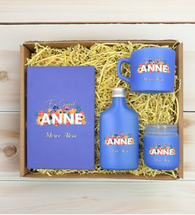 BK Gift Kişiye Özel İsimli DTF Anne Temalı Mavi Defter & Kahve Fincanı & Kolonya & Mum Hediye Seti-2, Anneye Hediye, Anneler Günü Hediyesi