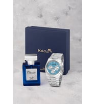 Polo Air Spor Erkek Kol Saati Ve Parfüm Hediyelik Kutusunda Set Gümüş Mavi Renk ST-5002E2 (Mavi-Gümüş)