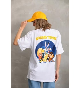 Unisex Baskılı Oversize T-Shirt - Beyaz