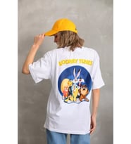 Unisex Baskılı Oversize T-Shirt - Beyaz