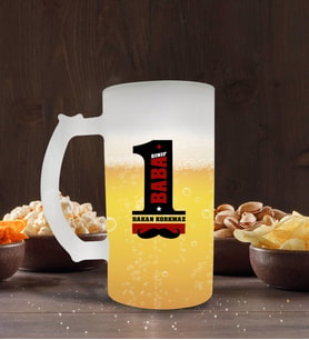 BK Gift Kişiye Özel 1.Sınıf Baba Tasarımlı Buzlu Cam Bira Bardağı 50cl-1 (Beyaz)