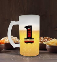 BK Gift Kişiye Özel 1.Sınıf Baba Tasarımlı Buzlu Cam Bira Bardağı 50cl-1 (Beyaz)