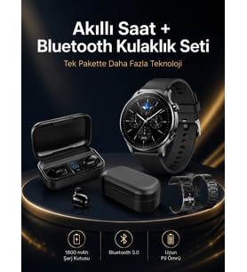 Kablosuz Bluetooth Kulaklık Ve Kordon Hediyeli Akıllı Saat Nabız Ölçer Uzun Pil Ömrü