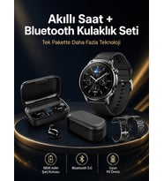 Kablosuz Bluetooth Kulaklık Ve Kordon Hediyeli Akıllı Saat Nabız Ölçer Uzun Pil Ömrü