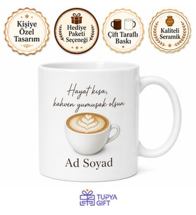 Flat White Temalı Özel Tasarım Baskılı Kupa Bardak Kahve Severlere Hediye