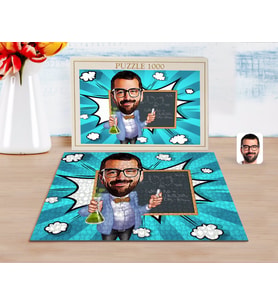 BK Gift Kişiye Özel Erkek Kimya Öğretmeni Karikatürlü 1000 Parça Profesyonel Puzzle-1