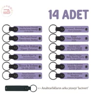 Hediyelik Ürün İsteyenlere Uygun, 14'lü Set, Öğrenci İsimli Deri Anahtarlık, Mor Menekşe & Lacivert (Lila - Mor)