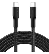 Eco Örgülü USB-C - USB-C Kablosu, 3 m, 240 W, Yumuşak, Esnek Hızlı Şarj Kablosu, iPhone 16, Galaxy S25, Pixel 9, MacBook, iPad Pro ve Daha Fazlası için Tip-C Şarj Kablosu - Siyah (USB 2.0)