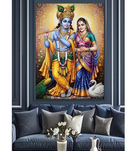 Hindu Tanrısı Krishna Figürü Dekoratif Kanvas - Mdf Ahşap Tablo