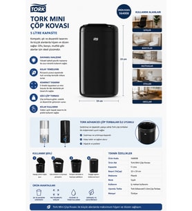 Tork Mini Siyah Çöp Kovası 5 L 564008 19x33 cm