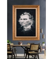 Altın Varaklı Çerçeveli Paspartulu Atatürk Tablo nh488 (Gold)