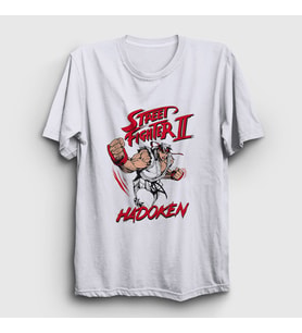 Presmono Unisex Beyaz Ryu Hadoken Street Fighter T-Shirt 411088tt