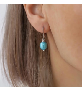 925 Ayar Gümüş Barock Ocean Blue Tatlısu İncisi Küpe-8mm