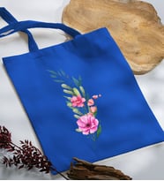 BK Gift Çiçek Tasarımlı Mavi Kumaş Bez Çanta, Baskılı Omuz Çantası, Alışveriş Çantası, Arkadaşa Hediye-1