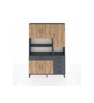 Arges Dolap 9 Raflı 5 Çekmeceli 5 Kapaklı 132x30x195 Antrasit-Çam/Antrasit