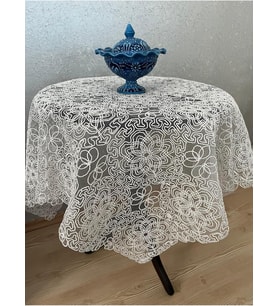 Masa Örtüsü Tül Güpürlü Çeyizlik Ekru,90 x 90