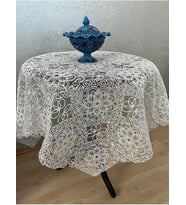 Masa Örtüsü Tül Güpürlü Çeyizlik Ekru,90 x 90