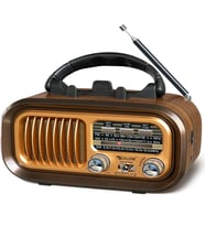 Sevdiklerinize En Güzel Nostaljik Hediye Güneş Panelli Taşınabilir Radyo Bluetooth Hoparlör FM/AM/SW/TF/USB/BT (Kahverengi)