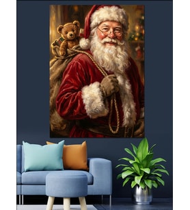 Hediye Çuvalıyla Noel Baba Santa Dekoratif Kanvas - Mdf Ahşap Tablo