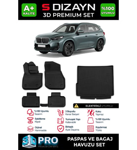 S-Dizayn Bmw IX1 3D Pro Havuzlu Paspas ve Bagaj Havuzu Seti (2'li SET) 2024 Üzeri A+ Kalite