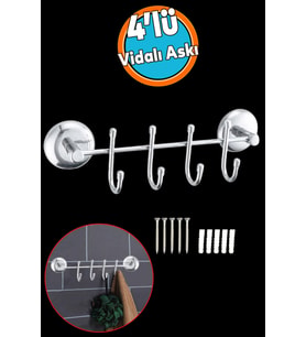 Metal 4'lü Vidalı Askı Banyo Lavabo Askılık Sağlam Aparat Krom