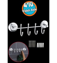 Metal 4'lü Vidalı Askı Banyo Lavabo Askılık Sağlam Aparat Krom