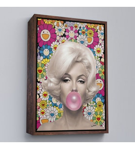 Çerçeveli Marilyn Monroe Pembe Balon Duvar Tablosu (Altın)