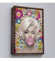 Çerçeveli Marilyn Monroe Pembe Balon Duvar Tablosu (Altın)