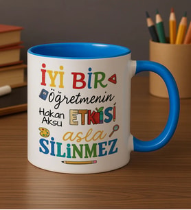 BK Gift Kişiye Özel İyi Bir Öğretmen Tasarımlı Mavi Kupa Bardak-2, Öğretmene Hediye, Öğretmenler Günü Hediyesi