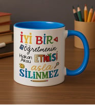 BK Gift Kişiye Özel İyi Bir Öğretmen Tasarımlı Mavi Kupa Bardak-2, Öğretmene Hediye, Öğretmenler Günü Hediyesi