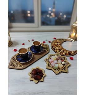 4 Parça Ahşap Sunumluk (Koyu Ceviz)
