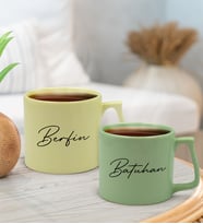 BK Gift Kişiye Özel İsimli Pastel Sarı ve Yeşil 2'li Middle Kupa Bardak Seti, Sevgiliye Hediye, Ev Hediyesi, Arkadaşa Hediye