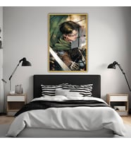 Metal Çerçeveli Temperli Cam Tablo Dizi Karakteri Levi Ackerman (Gold)