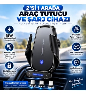 Winex Q9 15W Sensörlü Araç İçi Kablosuz Hızlı Şarj Aleti ve Telefon Tutucu