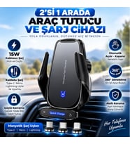 Winex Q9 15W Sensörlü Araç İçi Kablosuz Hızlı Şarj Aleti ve Telefon Tutucu