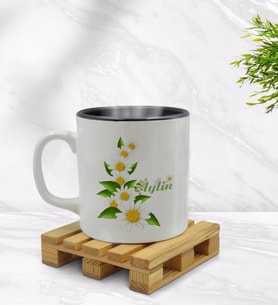 BK Gift Kişiye Özel Papatya Temalı İçi Siyah Renkli Kupa Bardak Model 8