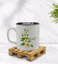 BK Gift Kişiye Özel Papatya Temalı İçi Siyah Renkli Kupa Bardak Model 8