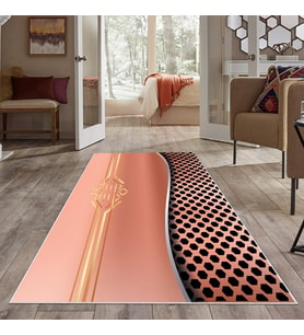 Pembe Gold Şeritli Yıkanabilir Kaymaz Taban Leke Tutmaz Modern Salon Halısı ve Yolluk