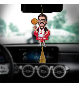 Kişiye Özel Basketbolcu Karikatürlü Ahşap Dikiz Ayna Araba Süsü
