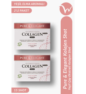 Wellvalens Pure Elegant 5500mg Kolajen Shot (Yeşil Elma Aromalı) Hyaluronik Asitli Tip 1 & 3 (2 Kutu)