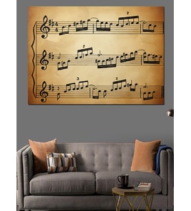 Eskitme Müzik Notaları Dekoratif Kanvas - Mdf Ahşap Tablo