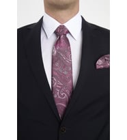 Brianze Pembe Şal Motif Desen Kravat Mendil Set