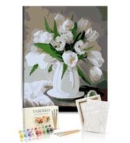 Sayılarla Boyama Seti 40 x 50 cm Tuval Şasesine Gerili Beyaz Çiçekler