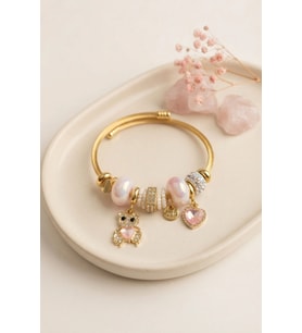 Tedy Bear Model Gold Renk Pembe Charmlı Bileklik