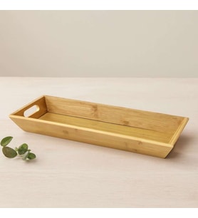 Bambu Ahşap Sunum Tepsisi 16x40x4 cm Çift Kulplu