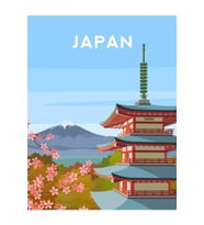 Japonya - Fuji Dağı Ve Chureito Pagodası Tablo Ahşap Poster Dekoratif