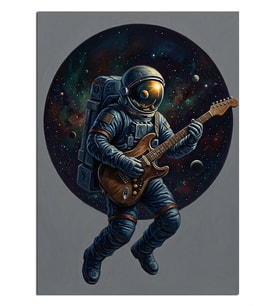 Uzayda Gitar Çalan Astronot ve Galaksi Dekoratif Kanvas - Mdf Ahşap Tablo