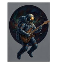 Uzayda Gitar Çalan Astronot ve Galaksi Dekoratif Kanvas - Mdf Ahşap Tablo
